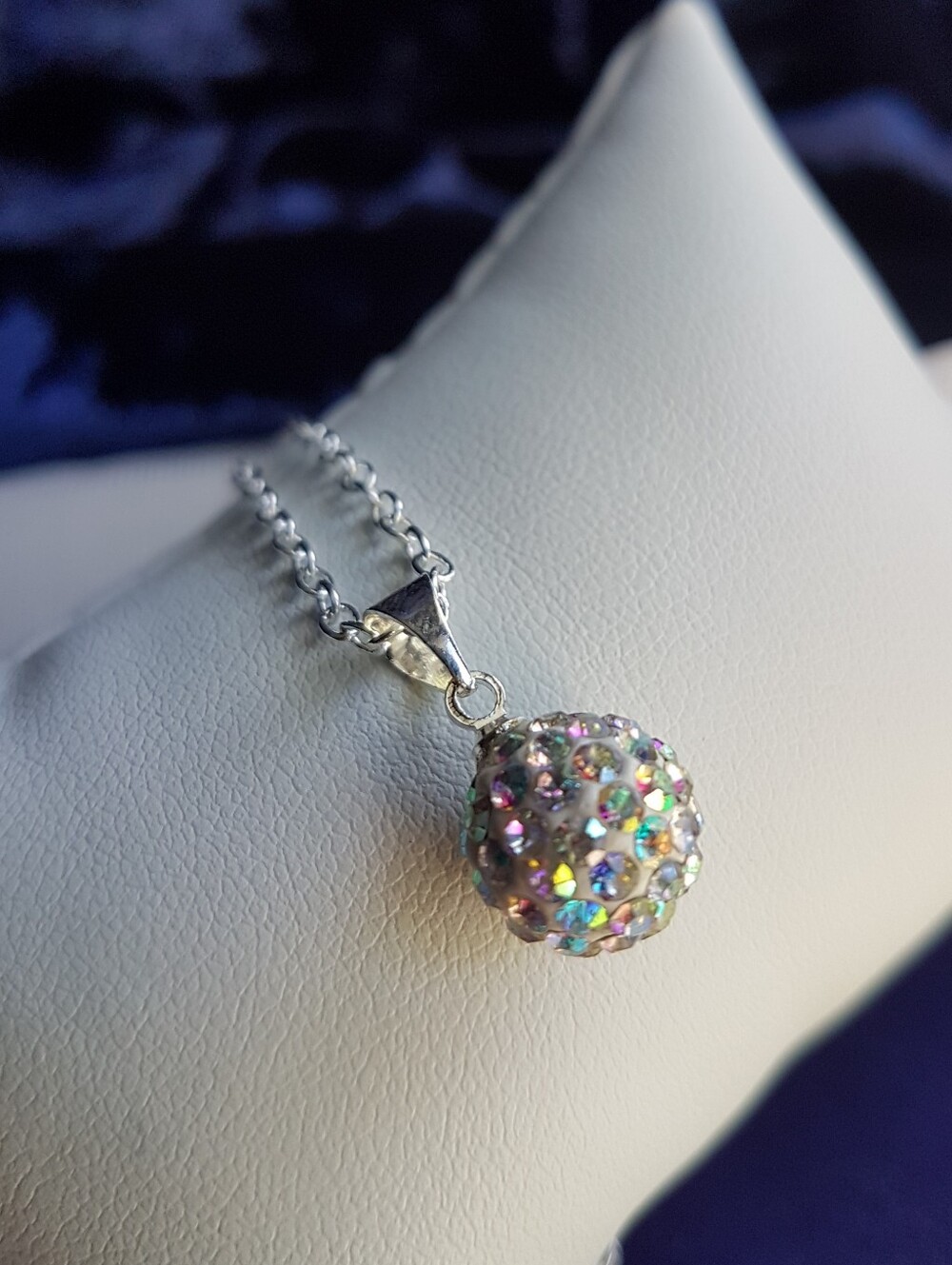 Swarovski Elements 925 Sterling Silver Aurora Borealis Disco Ball Necklace NEW - Picture 9 of 16